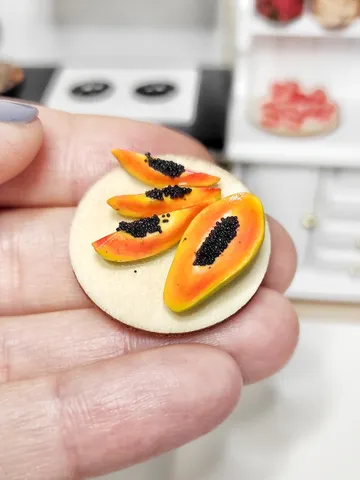 Realistic papaya, fruit board, fruit, papaya, dollhouse, 1 12 scale, 1 6 scale, miniature, dollhouse miniature $18.00
