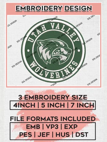 NCAA Utah Valley Wolverines Round Logo Embroidery, NCAA Utah Valley Wolverines Embroidery Design files, NCAA Teams, NCAA Machine embroidery designs, Digital Download