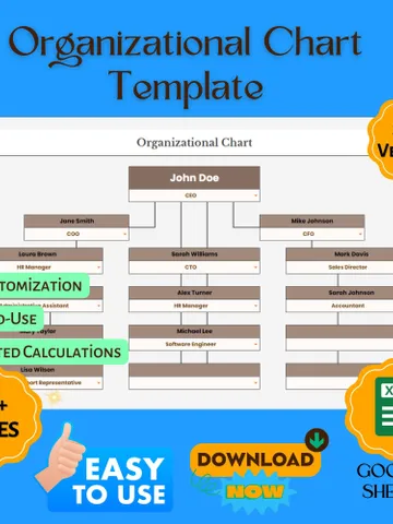 Organizational Chart Template, Editable Google Sheets, Easy-to-Use, Digital Download for Business, HR Managers, Teams, and Startups $5.90