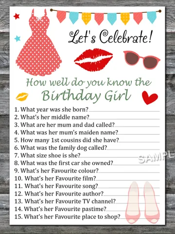 Ladies theme birthday How well do you know the birthday girl,Adult Birthday party game-fun games for her-Instant downloa $1.75