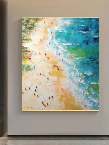 Original Beach Painting On Canvas, Summer Seaside Oil Painting, Golden Beach Art, Office Living Room Wall Art, Large Wall Art, Home Decor $135.32