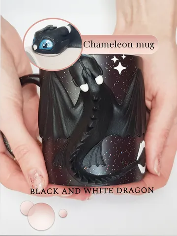 Chameleon mug with black and white dragon hade made to order $97.80