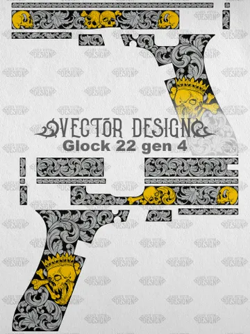VECTOR DESIGN Glock 22 gen 4 Skull with crown and scrolls $130.00