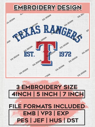 MLB Texas Rangers Team Est Logo Embroidery Design, MLB Team Embroidery files, Texas Rangers Baseball Team, Rangers Team, Digital Download