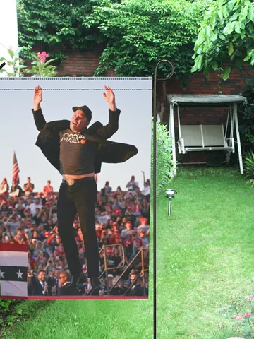 Elon Musk Jumping Trump Meme Dark MAGA Garden Flag $24.97
