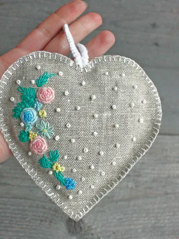 Heart lavender sachet monogrammed Hanging embroidered sachet personalized with letter Linen wedding gift for wife 4th year anniversary