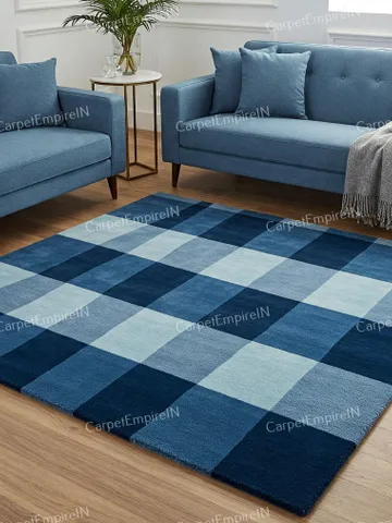 Modern Blue Geometric Area Rug – 3D Hexagon Wool Carpet, Contemporary Minimalist Home Decor, Hand-Tufted Luxury Rug, 4x6,5x7,6x9,8x10,9x12.. $233.80