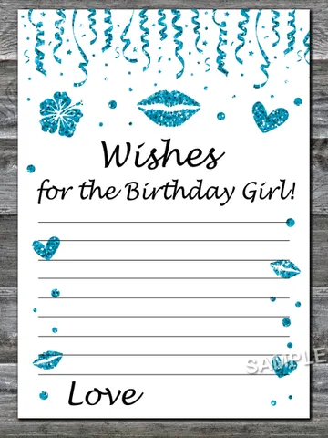 Blue glitter Wishes for the birthday girl,Adult Birthday party game-fun games for her-Instant download $1.75