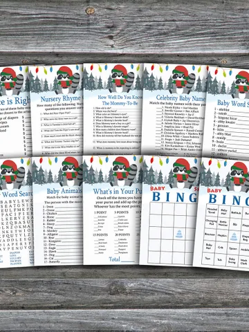 Winter animals baby shower games bundle,Christmas Baby Shower games package,Fun Baby Shower Games,9 Printable Games-276 $5.95