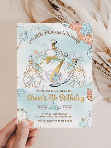 DIY Cinderella Birthday Invitation; Girl Birthday Princess; Princess Cinderella Royal Ball;Editable Template; Girl Invitation Birthday Party $12.78