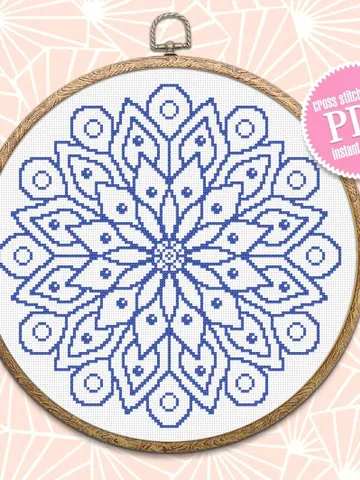 Easy mandala cross stitch pattern download PDF Flower mandala digital Monochrome cross stitch Floral ornament xstitch chart Home decor #M71 $4.60