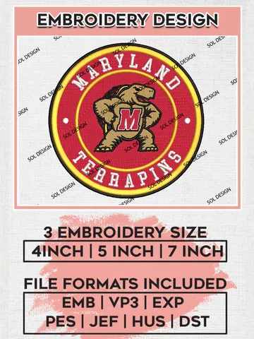 NCAA Maryland Terrapins Round Logo Embroidery, NCAA Maryland Terrapins Logo Embroidery files, NCAA Teams, Machine embroidery designs, Digital Download $6.99