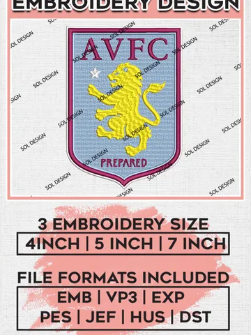 Aston Villa Embroidery Designs, Premier League Embroidery, EPL Embroidery Designs, EPL Aston Villa Embroidery Designs
