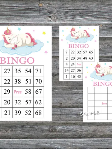 Sleeping Unicorn bingo cards,Sleeping Unicorn bingo game,Unicorn printable bingo,60 Bingo Cards,INSTANT DOWNLOAD--318 $3.95