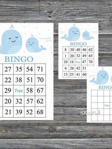 Blue Whale bingo cards,Whale bingo game,Whale printable bingo cards,60 Bingo Cards,INSTANT DOWNLOAD--190 $3.95