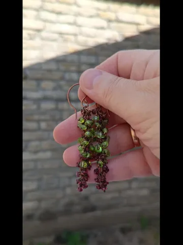 Copper Earrings with Peridot and Garnet — Summer Berry Cluster