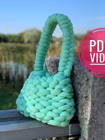 Chunky bag knit pattern PDF and video tutorial, crochet handbag, shoulder purse, vegan knit crossbody, retro style, mini tote $3.50