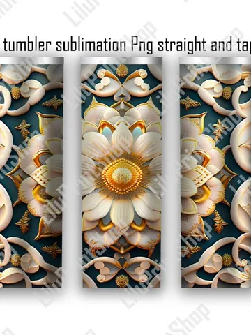 3D tumbler wrap, White flowers tumbler sublimation designs for 20oz Straight skinny and tapered tumbler sublimation png Instant download $2.98