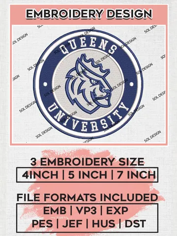 NCAA Queens University Royals Round Logo Embroidery, NCAA Queens University Team Logo Embroidery files, NCAA Teams, Machine embroidery designs, Digital Download $6.99