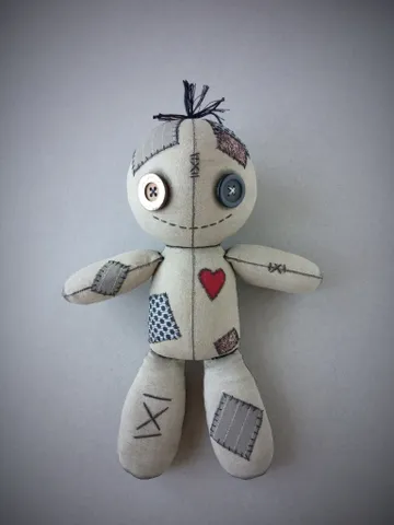 Handmade Doll With Button Eyes - Gray