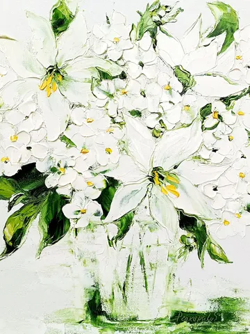 Hydrangea Painting Lily Original Art Impasto Painting Flower Painting 12x12 Flower in vase art $260.00