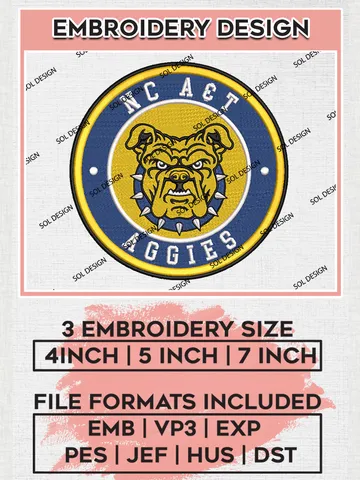 NCAA North Carolina AT Aggies Round Logo Embroidery, NCAA North Carolina AT Aggies Logo Embroidery files, NCAA Teams, Machine embroidery designs, Digital Download $6.99