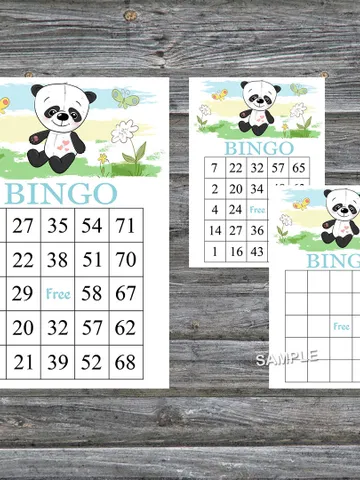 Baby Panda bingo cards,Panda bingo game,Baby Panda printable bingo cards,60 Bingo Cards,INSTANT DOWNLOAD--309 $3.95