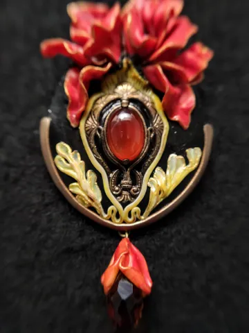 Peony Flower Pin, Art Nouveau Cameo $80.00