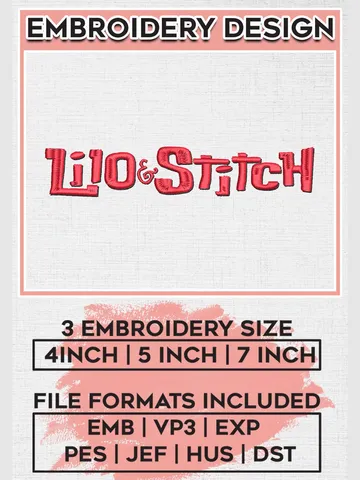 Lilo & Stitch Wordmark Logo Embroidery Designs, Lilo & Stitch Embroidery, Disney Embroidery Files, Machine embroidery Files, Digital Download $6.99