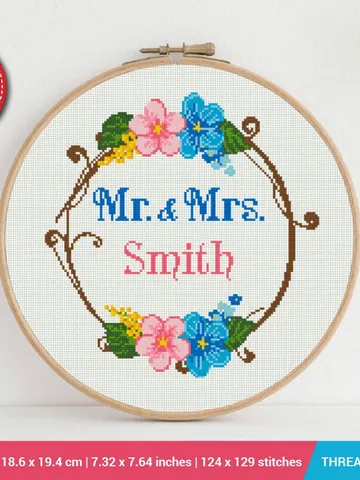 Mr. & Mrs. Wedding Date Frame and Alphabet Cross stitch pattern | Embroidery Pattern | Instant Download | Embroidery Designs $6.40