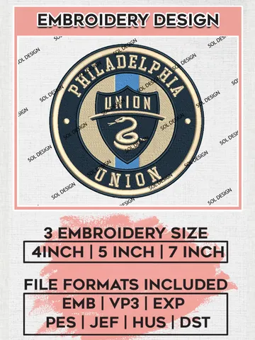 Philadelphia Union Soccer Team Logo Embroidery Design, MLS Philadelphia Union Logo Embroidery Files, Soccer Team Machine Embroidery, Machine Embroidery Design $6.99