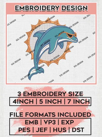 Miami Dolphins Logo Embroidery Designs, NFL Dolphins, NFL Logo Embroidery Files, NFL Miami Dolphins Machine Embroidery Design, Digital Download