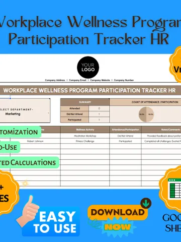 Workplace Wellness Program Participation Tracker, Editable Google Sheets HR Tool, Employee Wellness Tracker, Digital Download $8.26