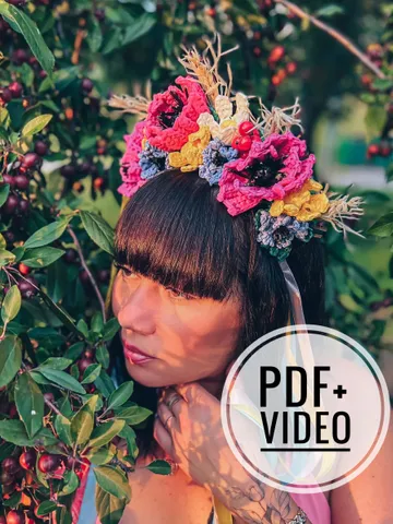 Crochet pattern floral headband PDF digital instant download, ethnic headpiece, crowns, tiara, diadems, bridal, hair accessories, wreath $8.00