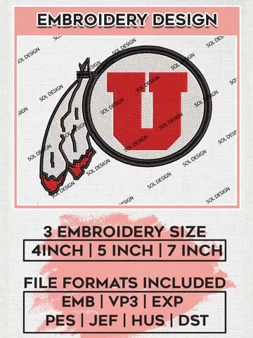 Utah Utes Logo Machine Embroidery Design, NCAA Utah Utes Embroidery Design Design files, NCAA Embroidery Designs, NCAA Machine Embroidery Designs, Digital Download $6.99