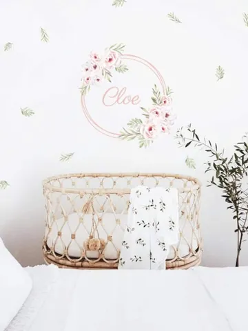 Custom Name Wall Decals/ Peony Decal/ Frame with Flowers Decals/ Flower Decals/ Nursery Stickers/ Girl Stickers/ Baby Decals  h137 $48.99