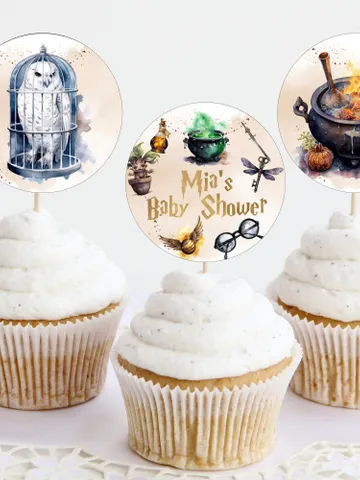 Editable Cupcake Topper Label Baby Shower; Magic School Baby Shower; Printable Cupcake Topper Label; Magical Party Decoration;wf55 $10.45