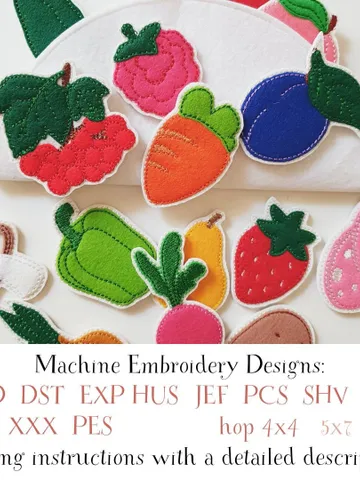 Felt Food ITH Embroidery Design Set, Fruits and Vegetables Pattern, Play Kitchen Toys, Educational Pattern 4x4 Hoop Download $15.00
