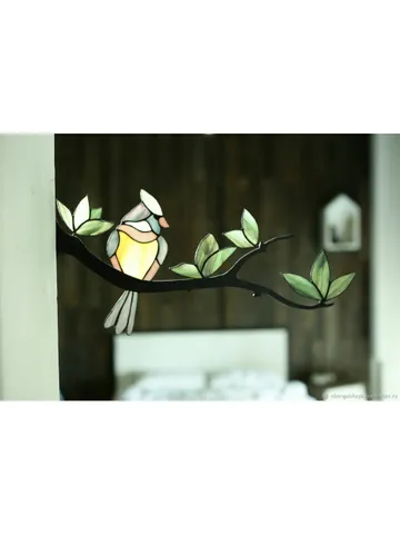 Cardinal Branch, Cardinal Stained Glass Branch, Stained Glass Art with Cardinal, Handcrafted Cardinal Wall Decor, Forest-Inspired Stained Glass Panel, Artistic Cardinal Glass Ornament, Handmade Stained Glass Cardinal Branch, Wall-Mounted Stained Glass $101.00