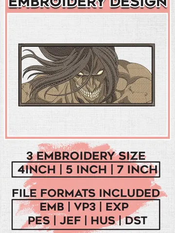 Eren titan embroidery design, Aot embroidery, Anime design, Embroidery shirt, attack on titan Embroidery file, Digital download EMB_ANIME_39 $6.99