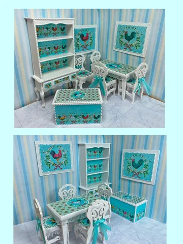 Furniture set for doll kitchen. 1:12. Handmade. Dollhouse miniature. Furniture for dolls.
