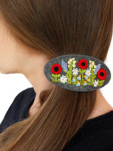 Large hair barrette for women Embroidered hair barrette for thick hair Wildflower hair clip Ukrainian gift Big oval clamp Poppy hair clasp $36.43