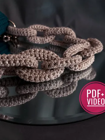 Crochet pattern chunky chain link PDF digital instant download and video tutorial, Statement Necklace, Necklace Amigurumi, Jewellery, handle $3.50