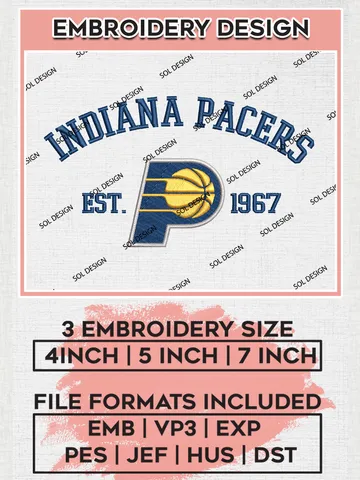 NBA Indiana Pacers Basketball Team Est Logo Embroidery Design, NBA Indiana Pacers Logo Embroidery Files, Basketball Team Machine Embroidery, Machine Embroidery Design