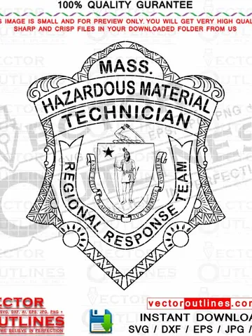 MASS Hazardous Material Technician Badge svg vector outline black line art for cnc laser cutting, wood, metal engraving, Vinyl Cut, Cricut file $5.00