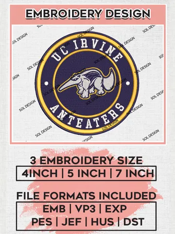 NCAA UC Irvine Anteaters Round Logo Embroidery, NCAA UC Irvine Anteaters Logo Embroidery files, NCAA Teams, Machine embroidery designs, Digital Download