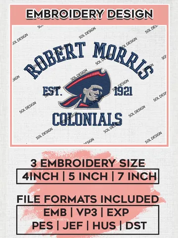 Robert Morris Colonials Est 1921 Embroidery Designs, NCAA Robert Morris Colonials Team Embroidery, NCAA Team Logo, 3 sizes, Machine embroidery Files, Digital Download $6.99
