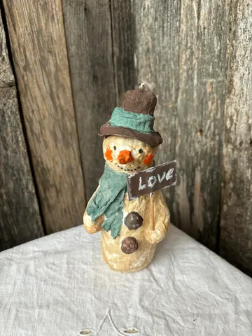 Handmade Christmas snowman in vintage style, cotton paper mache Free shipping $59.95