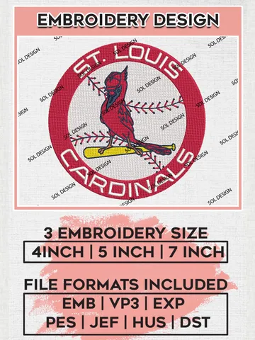 St. Louis Cardinals MLB Round Logo Embroidery Design Files, MLB St. Louis Cardinals Team Embroidery, MLB Teams, 3 sizes, MLB Machine embroidery designs, Digital Download $6.99