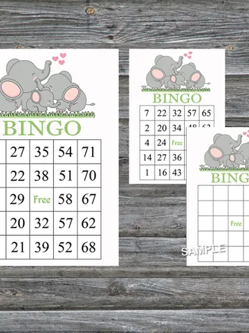 Cute Elephant bingo cards,Elephant bingo game,Elephant printable bingo cards,60 Bingo Cards,INSTANT DOWNLOAD--299 $3.95